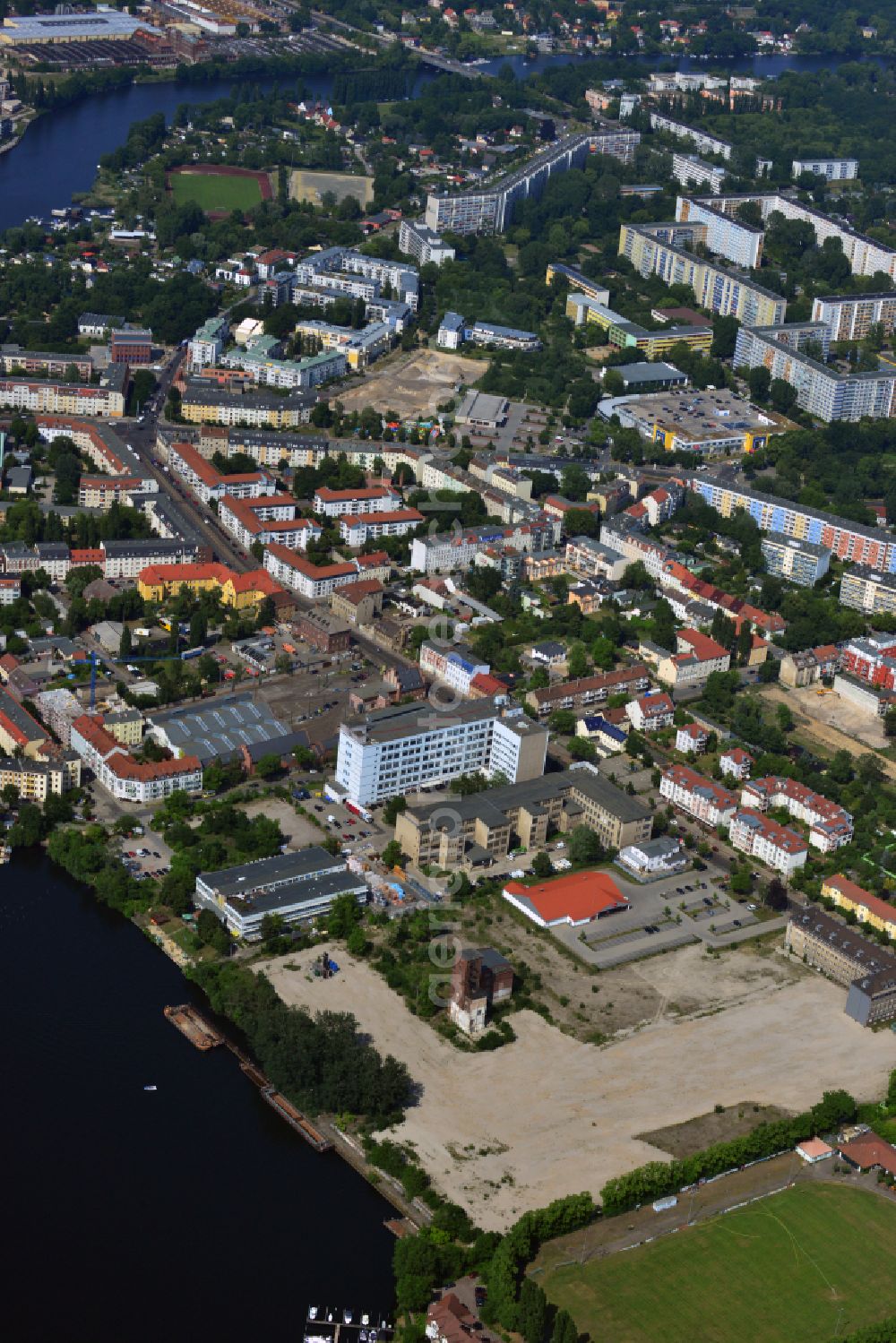 Aerial photograph Berlin - Demolition site of the former GDR- Funkwerk Koepenick district on the banks of the Dahme in the district Koepenick in Berlin