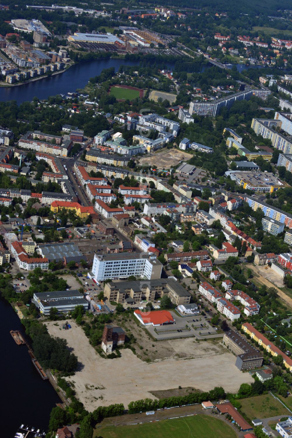 Berlin from the bird's eye view: Demolition site of the former GDR- Funkwerk Koepenick district on the banks of the Dahme in the district Koepenick in Berlin