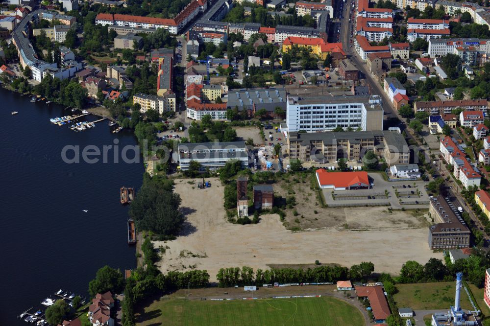 Berlin from above - Demolition site of the former GDR- Funkwerk Koepenick district on the banks of the Dahme in the district Koepenick in Berlin