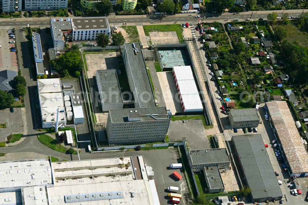 Berlin from the bird's eye view: Prison grounds and security fence of the AHA detention center on street Gruenauer Strasse in the district Koepenick in Berlin, Germany