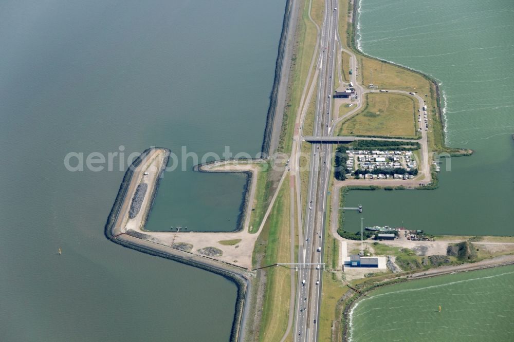 Kornwerderzand from the bird's eye view: Dike between the IJsselmeer and the North Sea at Kornwerderzand in the Netherlands