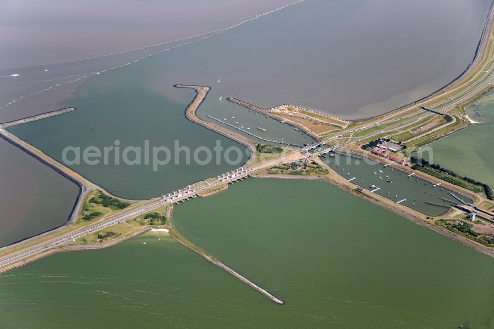 Aerial image Kornwerderzand - Dike between the IJsselmeer and the North Sea at Kornwerderzand in the Netherlands