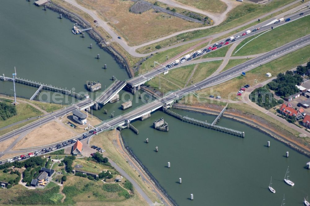 Kornwerderzand from above - Dike between the IJsselmeer and the North Sea at Kornwerderzand in the Netherlands