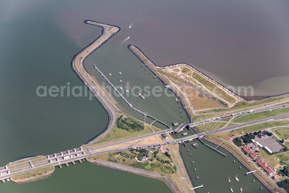 Kornwerderzand from the bird's eye view: Dike between the IJsselmeer and the North Sea at Kornwerderzand in the Netherlands