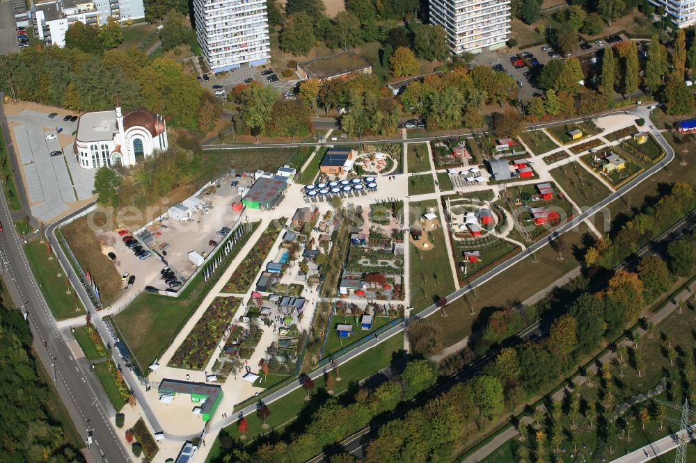 Aerial photograph Lahr/Schwarzwald - Exhibition grounds and park areas of the horticultural show Landesgartenschau 2018 with Ulu Mosque in Lahr/Schwarzwald in the state Baden-Wurttemberg, Germany