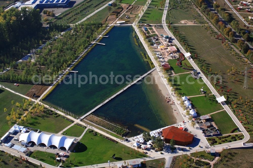 Aerial photograph Lahr/Schwarzwald - Final weekend on the exhibition grounds and park areas of the horticultural show Landesgartenschau 2018 in Lahr/Schwarzwald in the state Baden-Wurttemberg, Germany