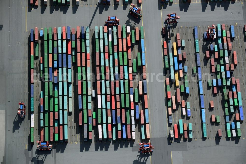 Aerial image Hamburg - View of the HHLA Container Terminal Tollerort at the port of Hamburg