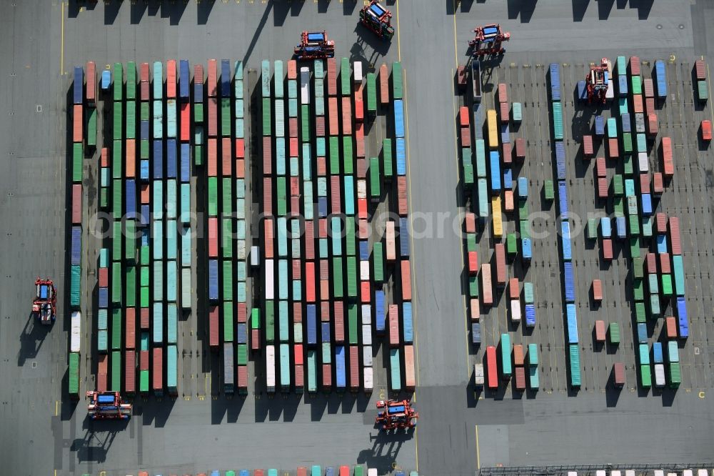 Aerial photograph Hamburg - View of the HHLA Container Terminal Tollerort at the port of Hamburg