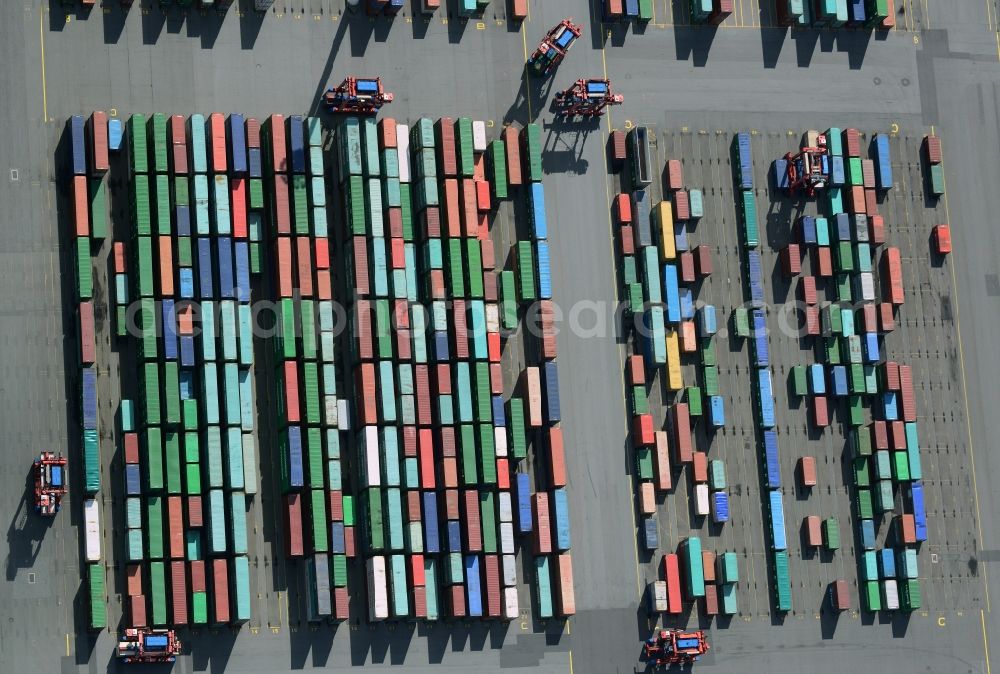 Aerial photograph Hamburg - View of the HHLA Container Terminal Tollerort at the port of Hamburg