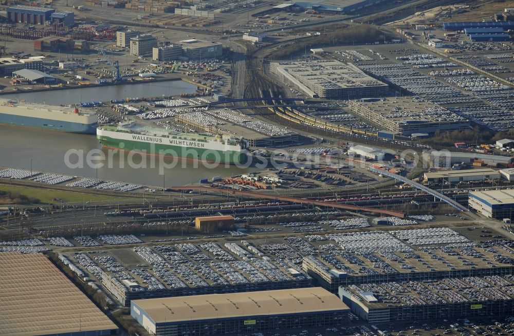 Bremerhaven from above - Site of the company BLG Automotive Logistics GmbH & Co. KG at the international port in Bremerhaven in the state Bremen