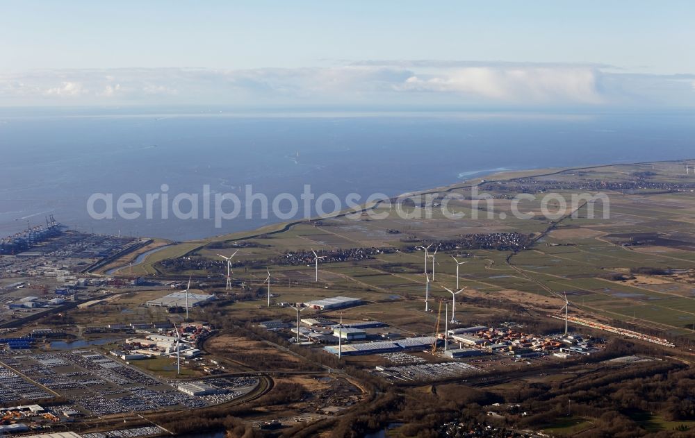 Bremerhaven from the bird's eye view: Site of the company BLG Automotive Logistics GmbH & Co. KG at the international port in Bremerhaven in the state Bremen