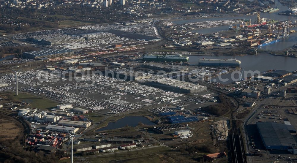 Aerial image Bremerhaven - Site of the company BLG Automotive Logistics GmbH & Co. KG at the international port in Bremerhaven in the state Bremen