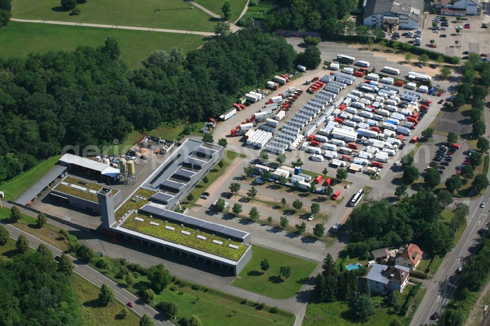 Aerial image Weil am Rhein - Parking a trailer park in Weil am Rhein in the state Baden-Wurttemberg, Germany