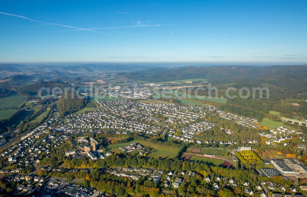 Meschede from above - Abtei Koenigsmuenster in Meschede in North Rhine-Westphalia