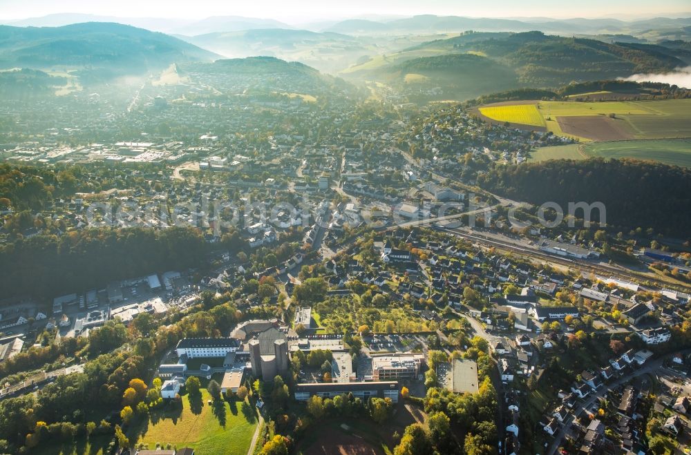 Meschede from above - Abtei Koenigsmuenster in Meschede in North Rhine-Westphalia