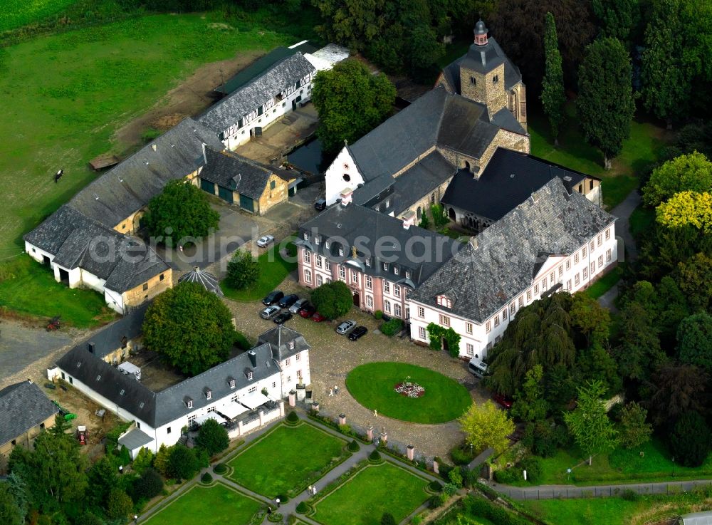 Aerial image Neuwied - Rommersdorf Abbey in the Heimbach-Weis part of Neuwied in the state of Rhineland-Palatinate. Neuwied is located on the river Rhine. The abbey is located in the part in the Northeast of the town centre and is used as an events location