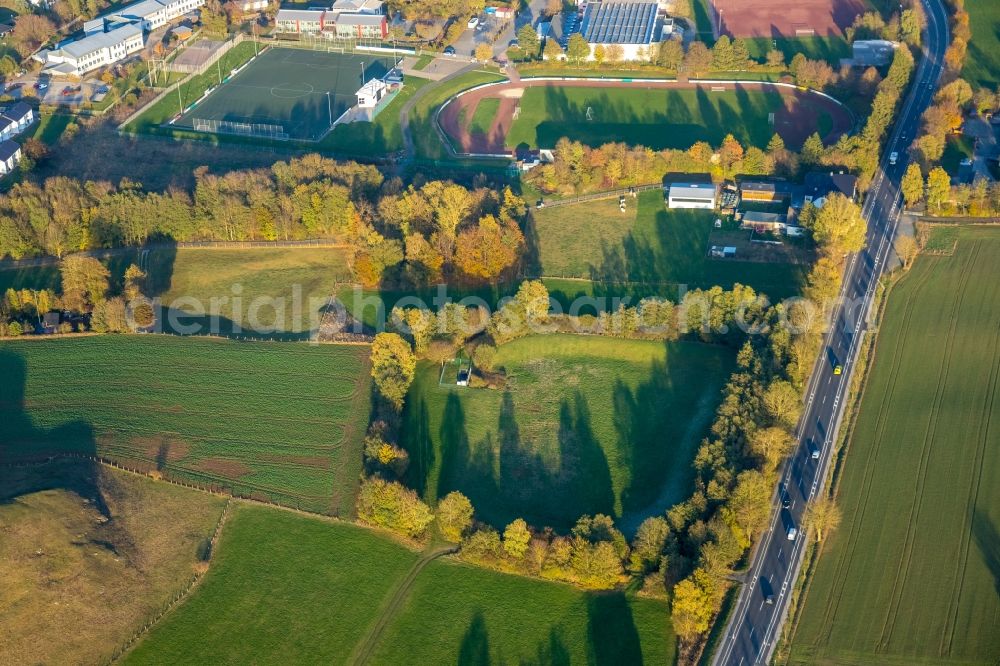 Aerial photograph Brilon - Pipelines for the sewer along the Altenbuerener Strasse in Brilon in the state North Rhine-Westphalia, Germany