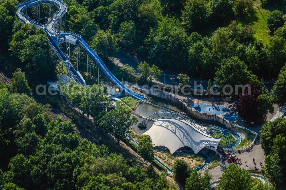 Sierksdorf from the bird's eye view: Roller coaster in the leisure center - amusement park HANSA-PARK Am Fahrenkrog in Sierksdorf in the state Schleswig-Holstein, Germany