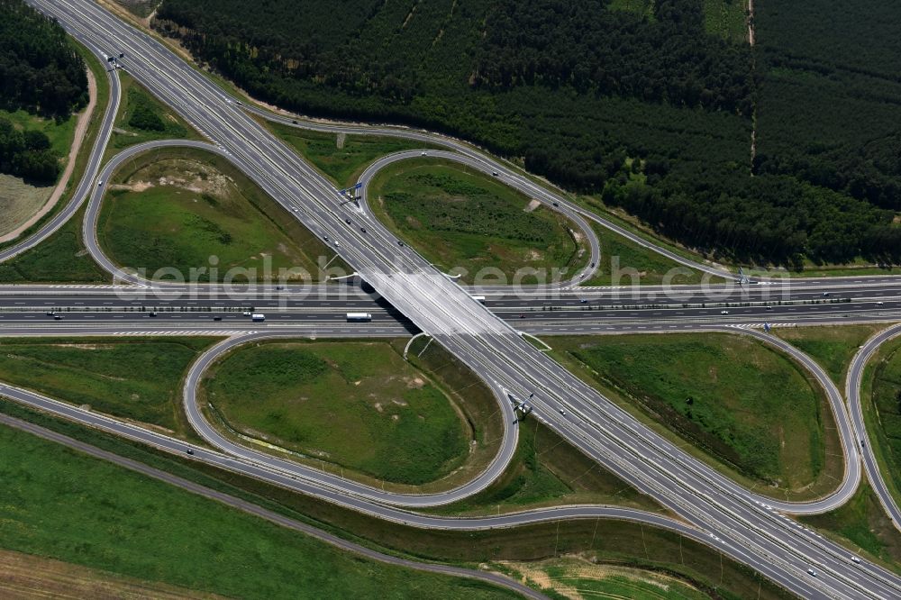 Aerial photograph Wöbbelin - Site of the highway triangle Schwerin on the motorway BAB A14 and A24 at Woebbelin in Mecklenburg - Western Pomerania