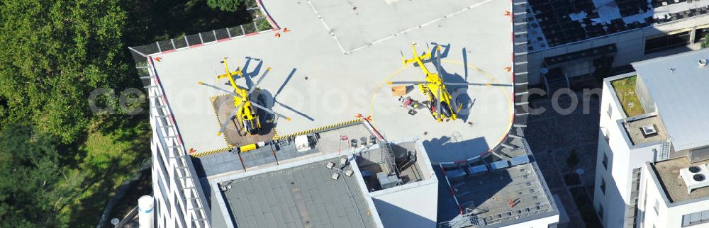 Mainz from above - ADAC rescue helicopter on the heliport / helipad of the University Hospital Mainz