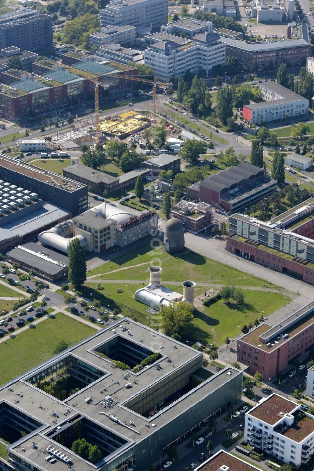 Berlin from the bird's eye view: Industrial monument of the technical plants and production halls of the premises Wind tunnel ond spin tower in the district Adlershof in Berlin, Germany