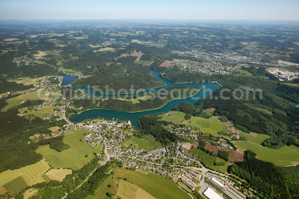 Gummersbach from above - View of the Aggertalsperre in Gummersbach in the state of North Rhine-Westphalia