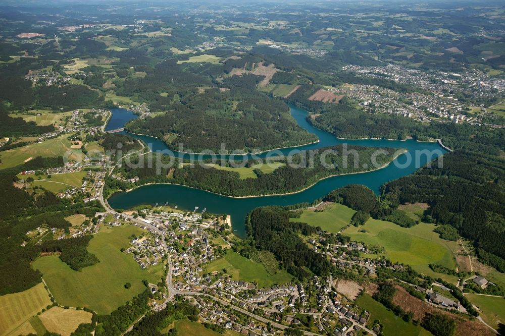 Gummersbach from the bird's eye view: View of the Aggertalsperre in Gummersbach in the state of North Rhine-Westphalia