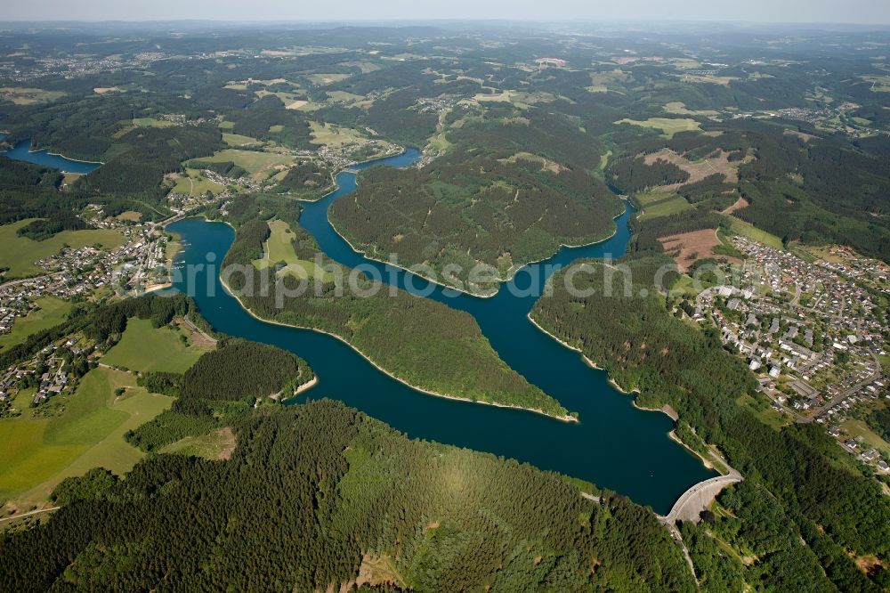 Gummersbach from above - View of the Aggertalsperre in Gummersbach in the state of North Rhine-Westphalia