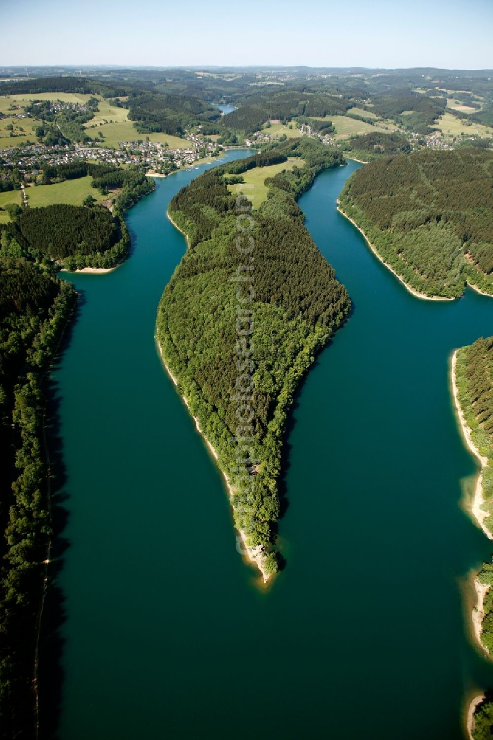 Gummersbach from above - View of the Aggertalsperre in Gummersbach in the state of North Rhine-Westphalia