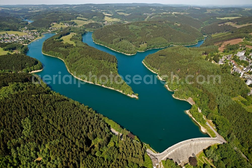 Gummersbach from the bird's eye view: View of the Aggertalsperre in Gummersbach in the state of North Rhine-Westphalia