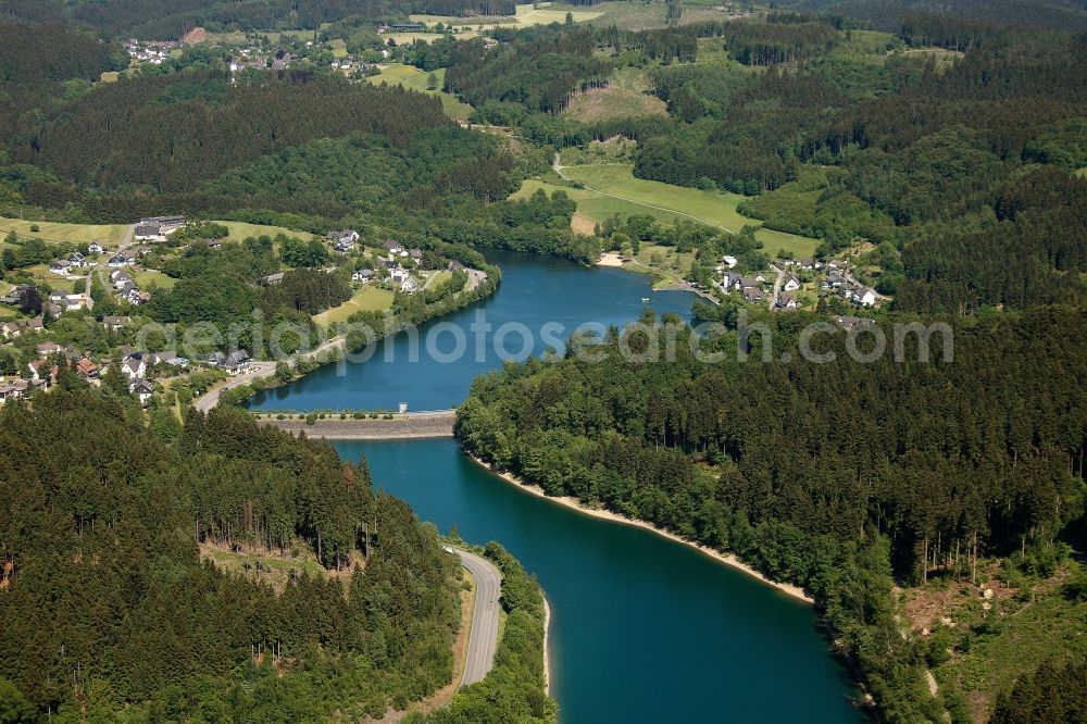 Gummersbach from above - View of the Aggertalsperre in Gummersbach in the state of North Rhine-Westphalia