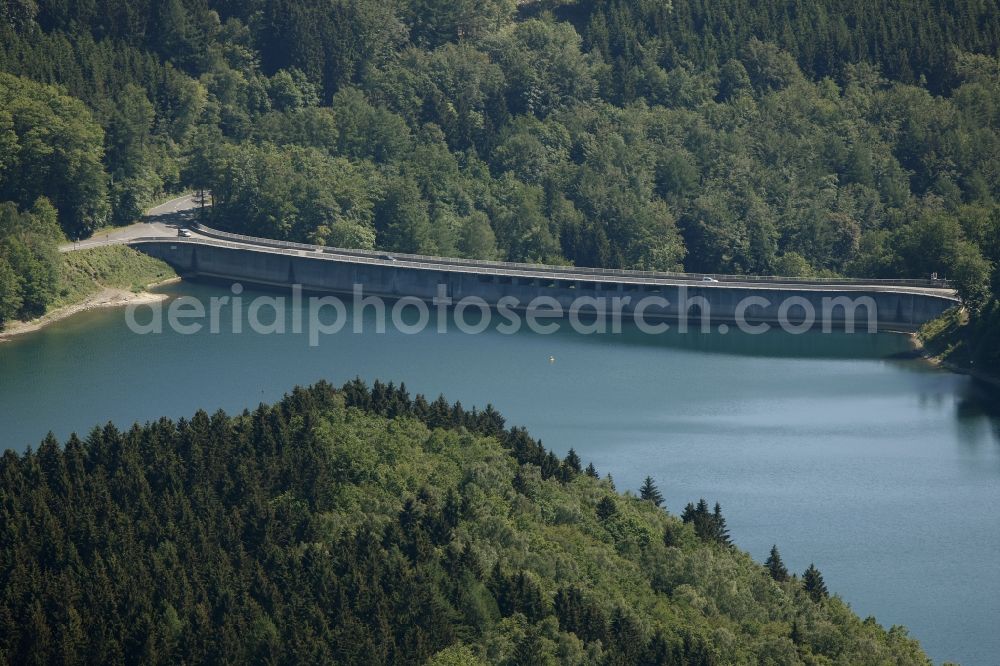 Gummersbach from above - View of the Aggertalsperre in Gummersbach in the state of North Rhine-Westphalia