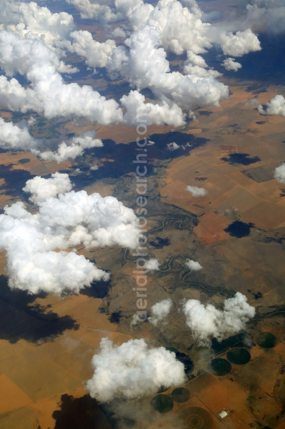 Aerial image Hoopstad - Agricultural Landscape at the Vet river course in Hoopstad in Freistaat, South Africa