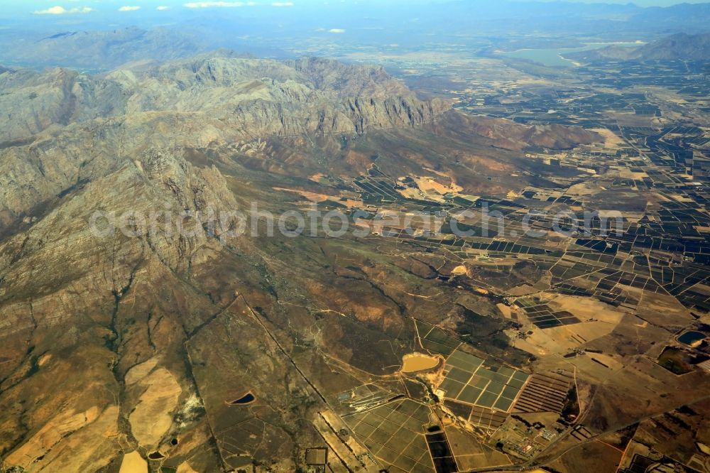 Aerial photograph Romansrivier - Agricultural landscape with fields for fruits, vegetables and wine grapes in the district Cape Winelands in Romansrivier in Western Cape, South Africa