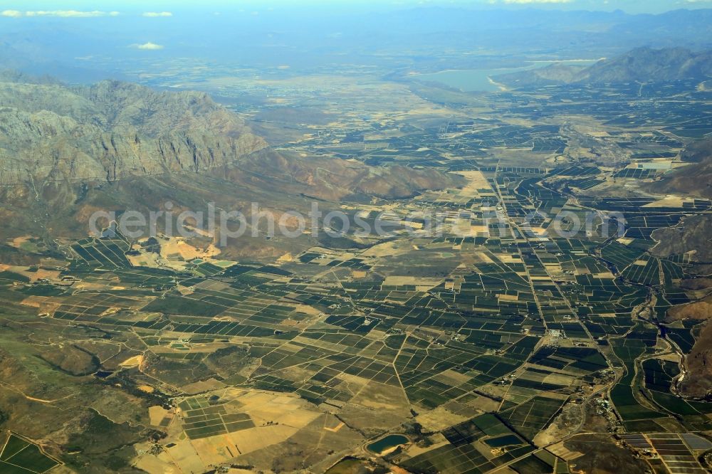 Romansrivier from above - Agricultural landscape with fields for fruits, vegetables and wine grapes in the district Cape Winelands in Romansrivier in Western Cape, South Africa