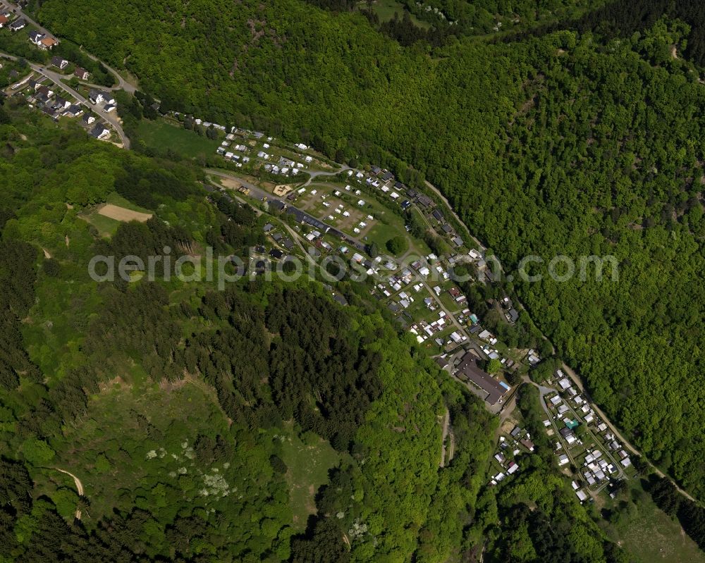 Aerial image Ahrbrück - View of Ahrbrueck in Rheinland-Pfalz. The village is located on the road L85. In the center of Ahrbrueck, there is a large warehouse complex, which belongs to the company Rolladen Berthold Weidenbach