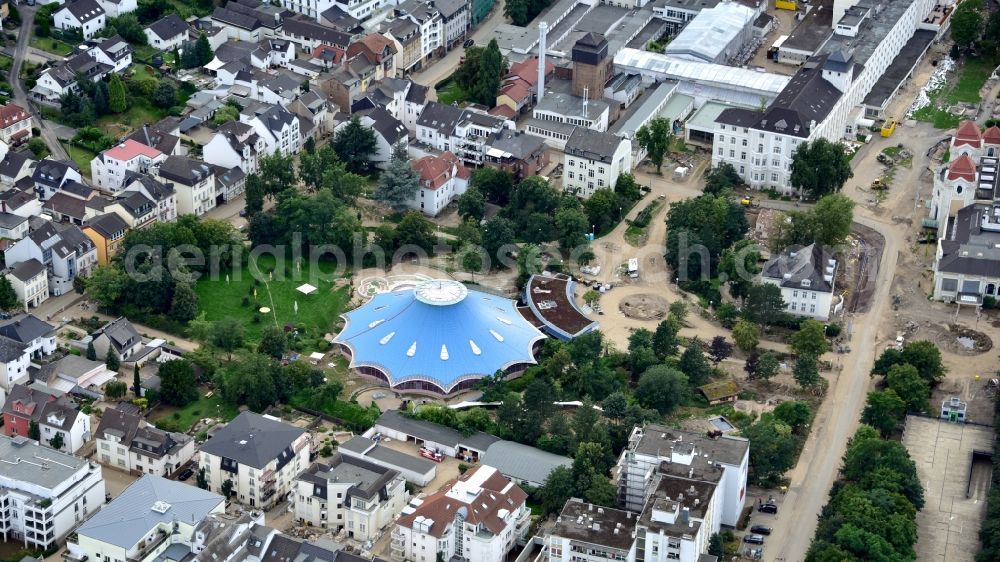 Bad Neuenahr-Ahrweiler from the bird's eye view: Ahrthermen after the flood disaster in the Ahr valley this year in Bad Neuenahr-Ahrweiler in the state Rhineland-Palatinate, Germany