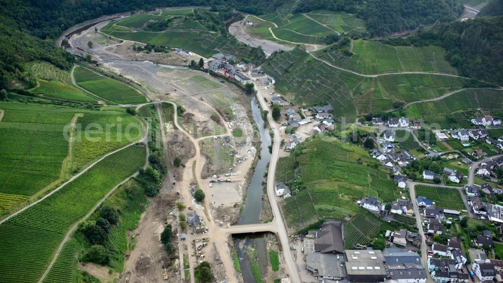 Aerial photograph Mayschoß - Course of the river at Mayschoss Lochmuehle after the flood disaster in the Ahr valley this year in the state Rhineland-Palatinate, Germany