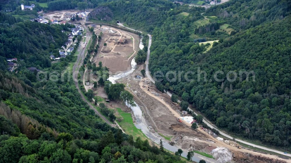 Altenahr from the bird's eye view: Course of the Ahr south of Kreuzberg (Ahr) after the flood disaster in the Ahr valley this year in the state Rhineland-Palatinate, Germany