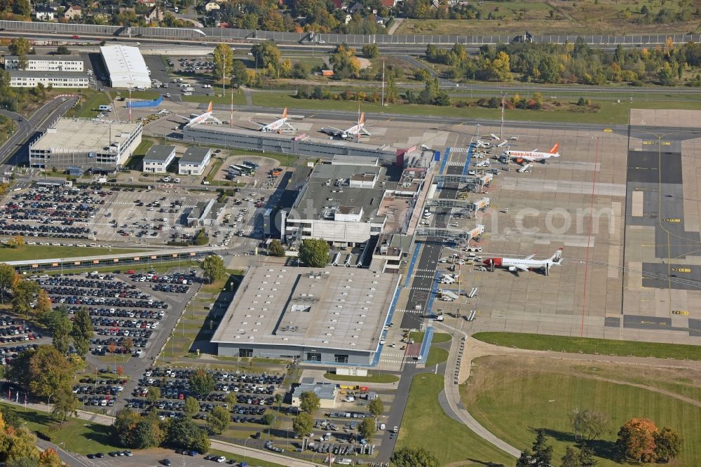 Aerial photograph Schönefeld - Parking Airbus - Aircraft passenger terminal at the Airport Berlin - Schoenefeld