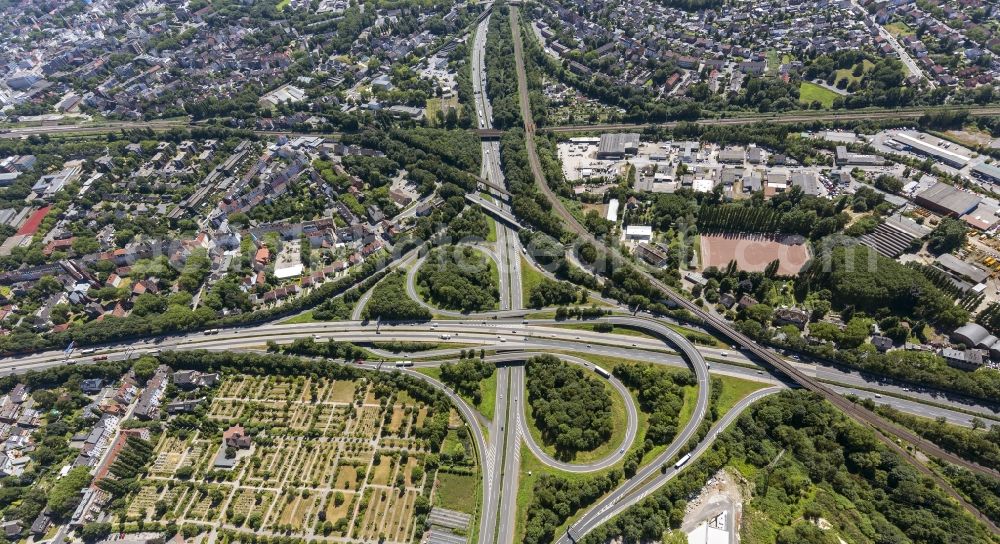 Herne from the bird's eye view: Motorway junction Herne in North Rhine-Westphalia