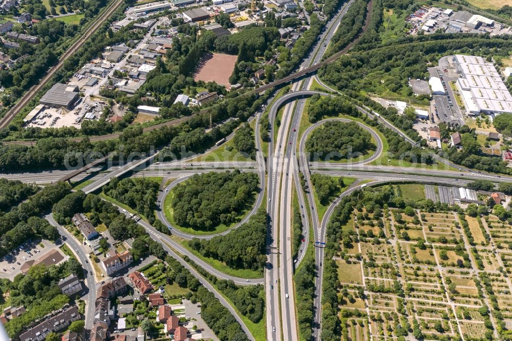 Aerial image Herne - Motorway junction Herne in North Rhine-Westphalia