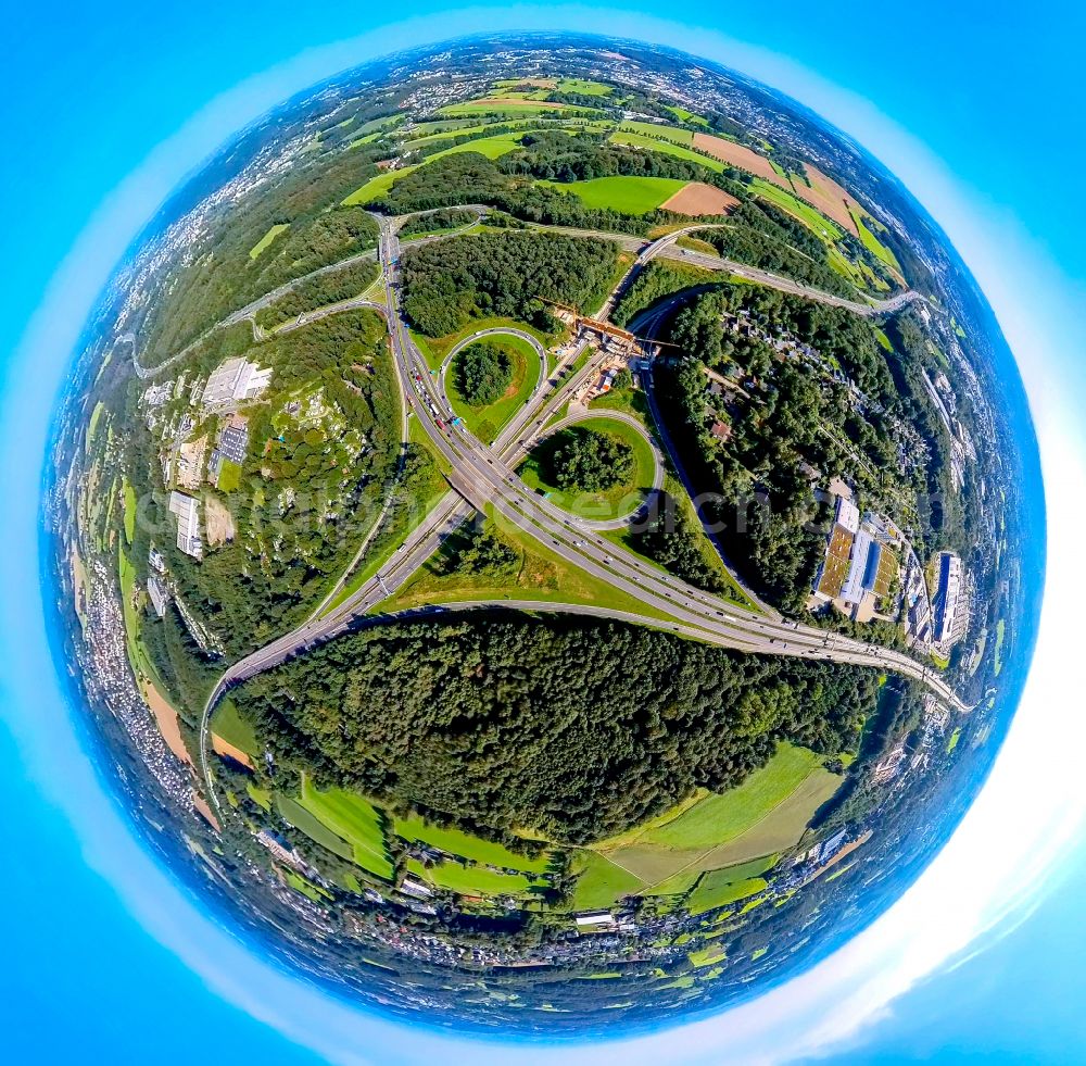 Stefansbecke from above - aK Wuppertal-Nord in Sprockhoevel in Ennepe-Ruhr-Kreis in North Rhine-Westfalen.Es joins the Federal Highway 1, with the Federal Highway 43 and the Federal Highway 46 and the road 326