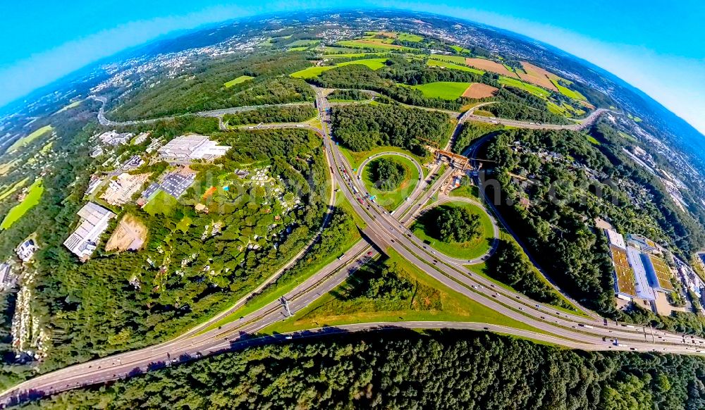 Stefansbecke from the bird's eye view: aK Wuppertal-Nord in Sprockhoevel in Ennepe-Ruhr-Kreis in North Rhine-Westfalen.Es joins the Federal Highway 1, with the Federal Highway 43 and the Federal Highway 46 and the road 326