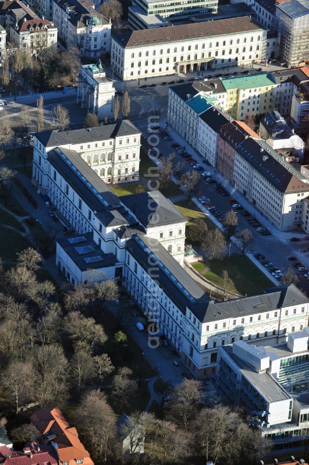 München from the bird's eye view: The Academy of Fine Arts in Munich, one of the most oldest art schools in Germany