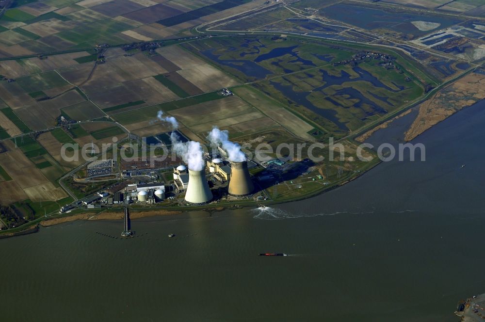 Aerial image Antwerpen - NPP Nuclear Power Plant facility on the banks of the flux flow of the river Scheldt in Antwerp, Belgium