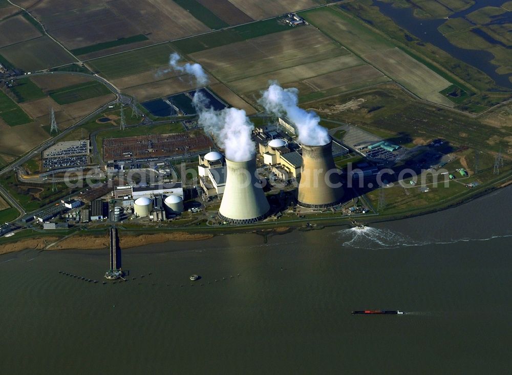 Aerial image Antwerpen - NPP Nuclear Power Plant facility on the banks of the flux flow of the river Scheldt in Antwerp, Belgium