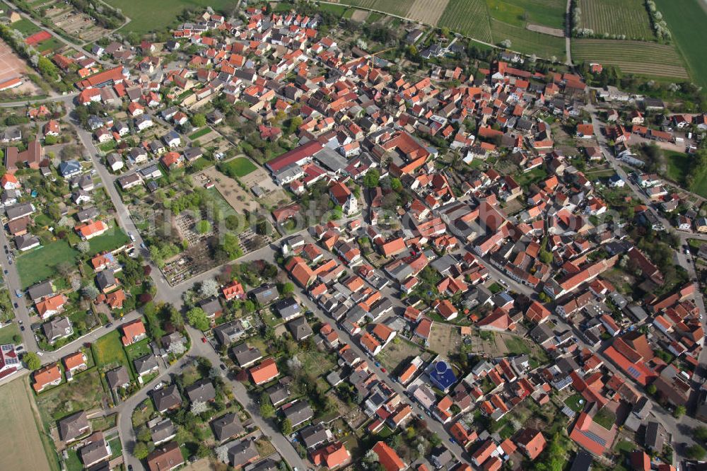 Albig from above - Albig is a municipality in the Alzey-Worms, in Rhineland-Palatinate