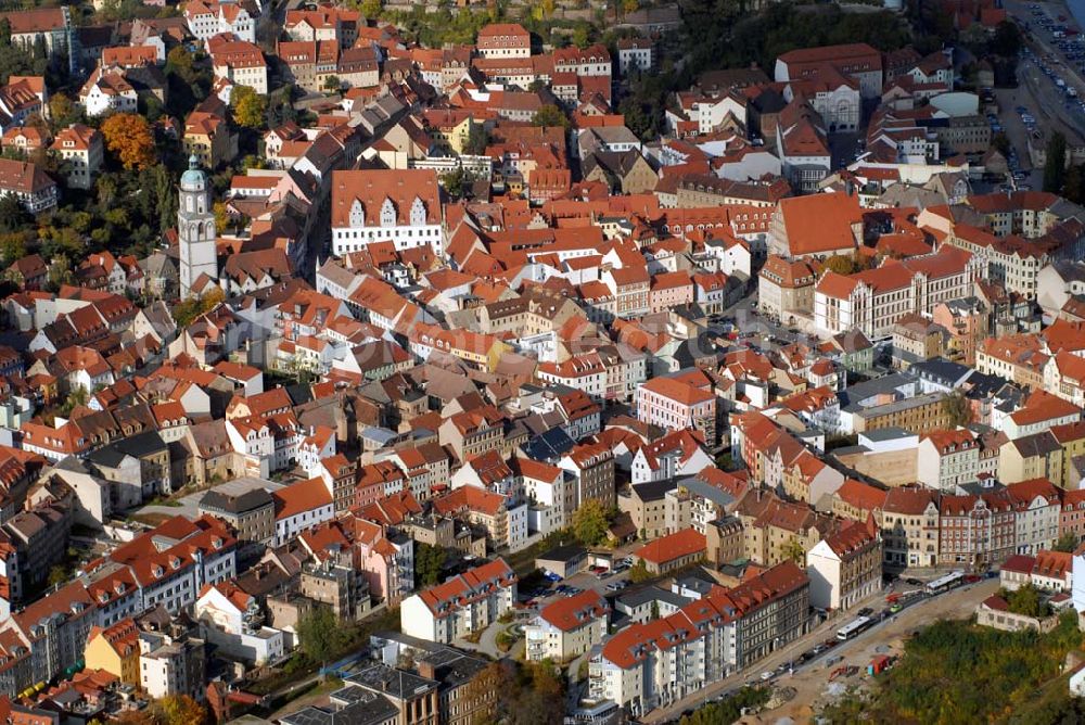 Meißen from above - Blick auf Meissen und insbesondere die Frauenkirche am Markt mit dem Glockenturm.