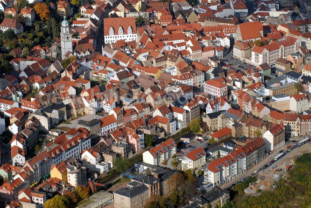 Meißen from the bird's eye view: Blick auf Meissen und insbesondere die Frauenkirche am Markt mit dem Glockenturm.